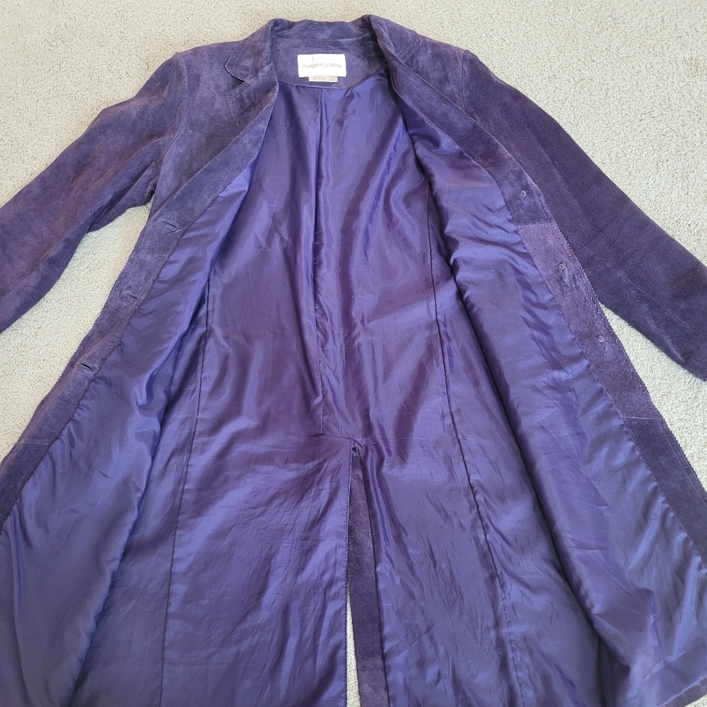 Margaret Godfrey VTG Purple Suede Leather Long Jacket Boho Western Sz 12 - Picture 6 of 10